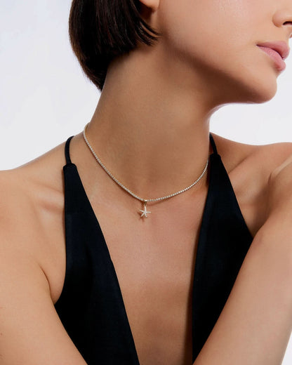 Tennis Chain Starfish Charm Necklace - Tennis Jewelry