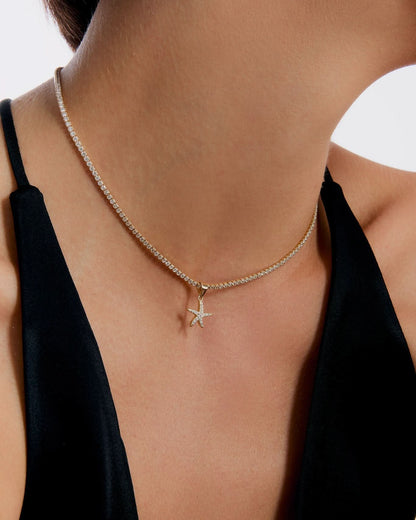 Tennis Chain Starfish Charm Necklace - Tennis Jewelry