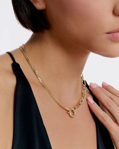 Modern Dual Chain Paperclip Necklace with Bold Ring Clasp