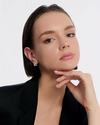 Flower Stud Earrings with Pearl Details - Stud Earrings