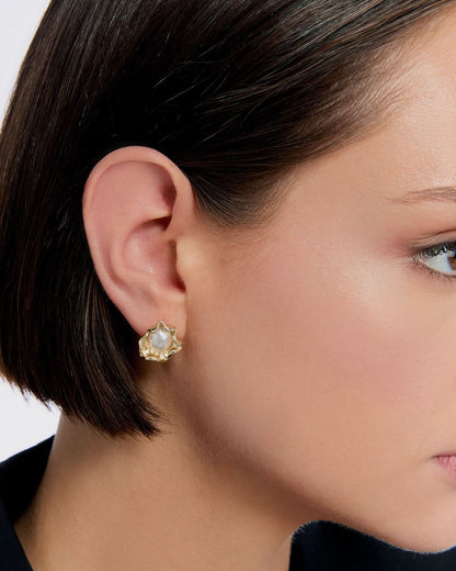 Flower Stud Earrings with Pearl Details - Stud Earrings