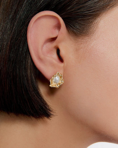 Flower Stud Earrings with Pearl Details - Stud Earrings