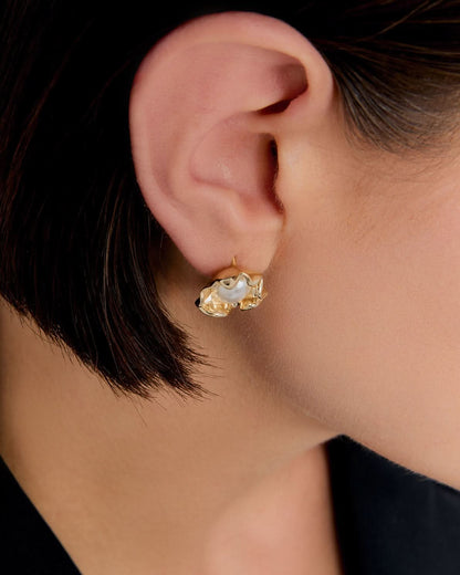 Flower Stud Earrings with Pearl Details - Stud Earrings