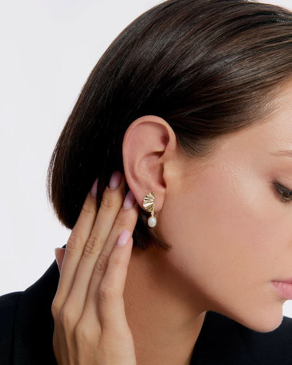 Elegant Gold Shell-Inspired Pearl Earrings Pearl Earrings
