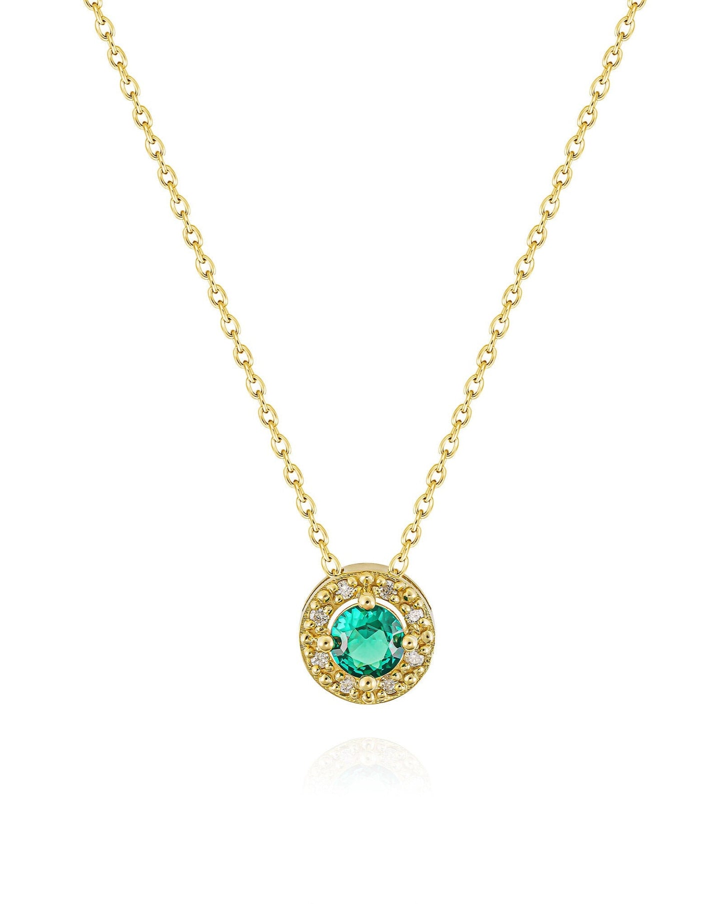 Silver Emerald Halo Necklace - Dainty Jewelry