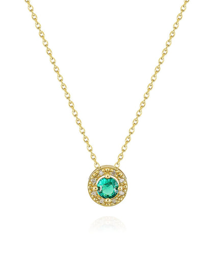 Silver Emerald Halo Necklace - Dainty Jewelry