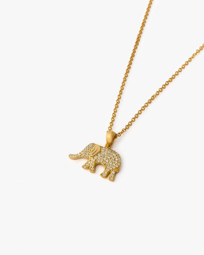 Gold Elephant Necklace with Cubic Zirconia – Lucky Animal Pendant Jewelry