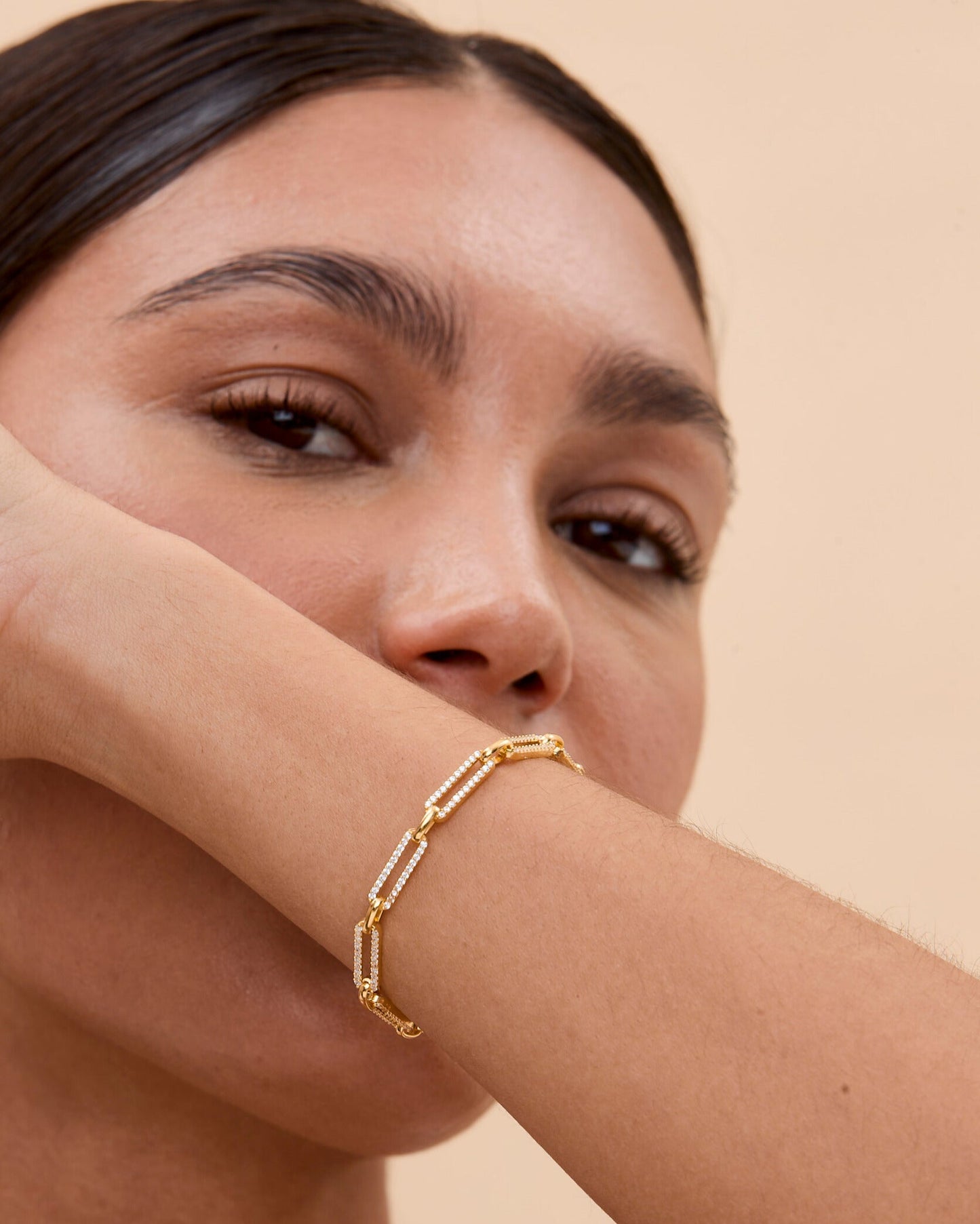 Paperclip Chain Rectangle Pave Link Bracelet - Elegant Jewelry