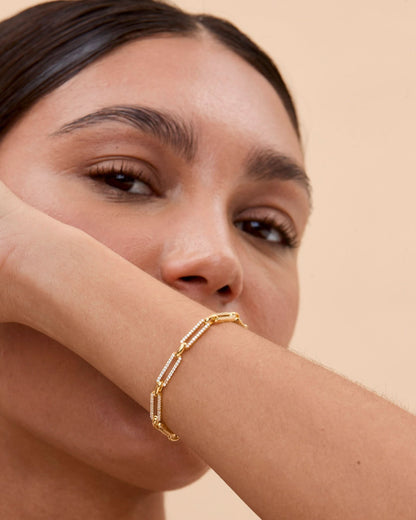 Paperclip Chain Rectangle Pave Link Bracelet - Elegant Jewelry