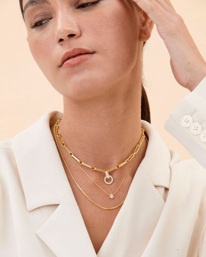 Layered Rectangle Pave Link & Toggle Necklace Set - Set Jewelry