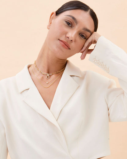 Layered Rectangle Pave Link & Toggle Necklace Set - Set Jewelry
