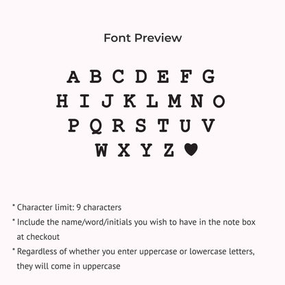 JWH font preview guide for Spaced Letter Name Necklace