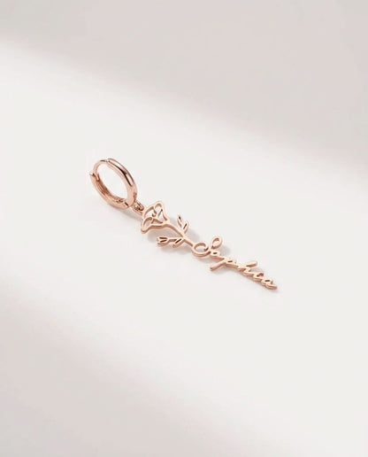 Custom Name Rose Earrings, Personalized Gold Flower Dangle Earrings