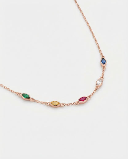 Minimalist Birthstone Necklace , Dainty Gold Chain with Colorful Gems - 925k Sterling Silver