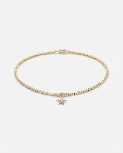Tennis Chain Starfish Charm Necklace - Tennis Jewelry