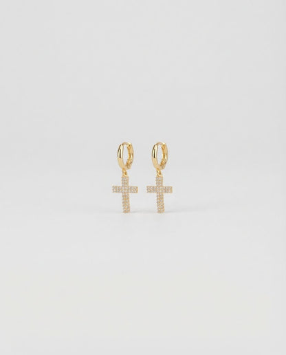 Gold Cross Hoop Earrings, Religious Jewelry