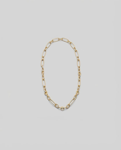 Gold Paperclip Chain Necklace with Sparkling CZ Accents