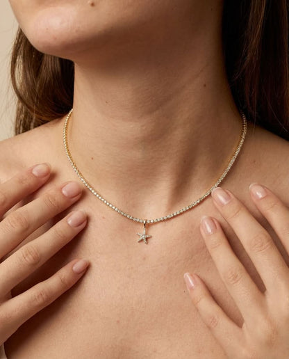Tennis Chain Starfish Charm Necklace - Tennis Jewelry