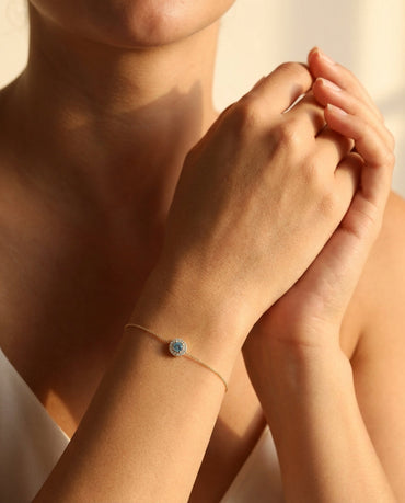 Round Aquamarine Birthstone Bracelet - Aquamarine Jewelry