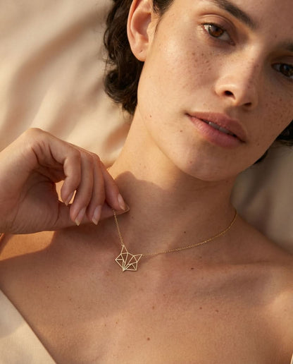 Geometric Origami Fox Necklace - 925k Sterling Silver
