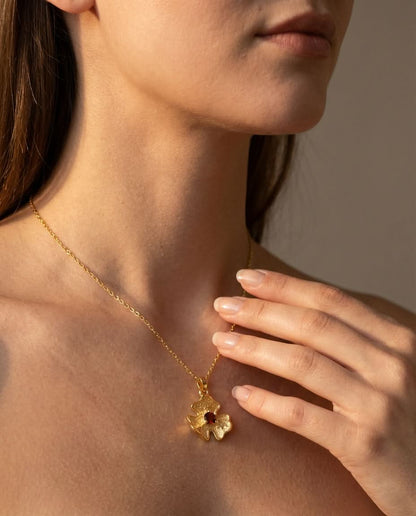 Abstract Floral Pendant Necklace with Birthstone
