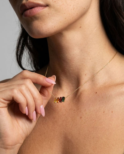 Family Birthstone Necklace, Multi Stone Bar Necklace