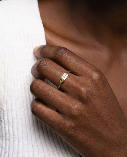 Personalized Gold Initial Ring - Custom Engraved Jewelry Gift