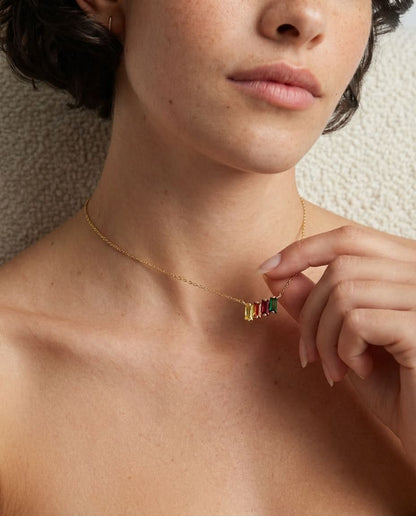 Family Birthstone Necklace, Multi Stone Bar Necklace