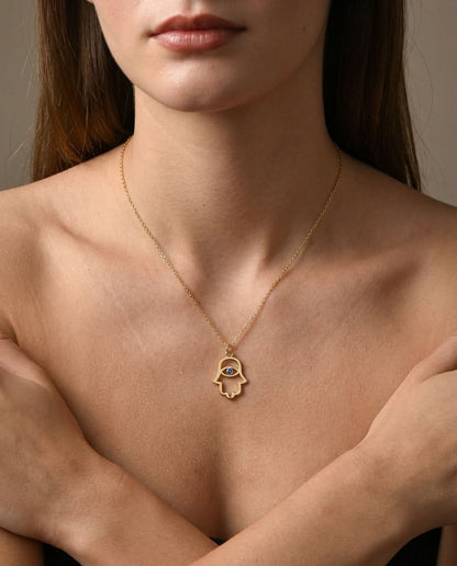 Sapphire Hamsa Hand Necklace, Protection Amulet - Protection Jewelry