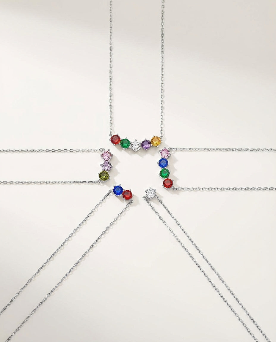Minimalist Birthstone Necklace - Dainty Gold Chain with Colorful Gems - 925k Sterling Silver
