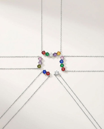 Minimalist Birthstone Necklace - Dainty Gold Chain with Colorful Gems - 925k Sterling Silver
