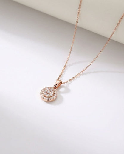 14k Gold Halo Necklace - 925k Sterling Silver