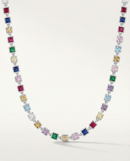 Vivid Rainbow Gemstone Gold Tennis Necklace