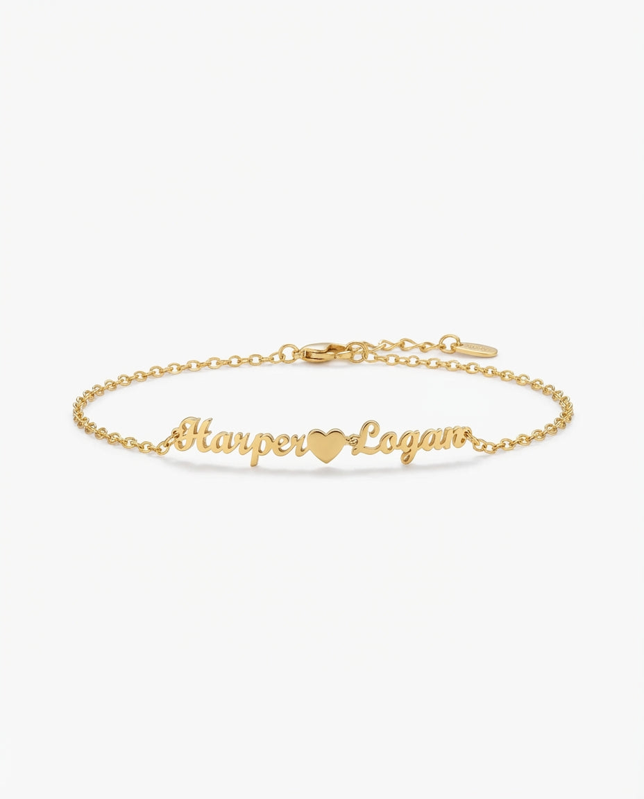 Two Name Bracelet - Personalized Double Name Jewelry - Custom Gift for Her
