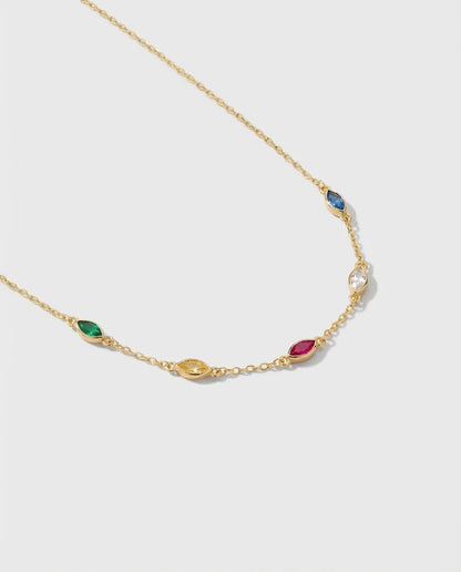 Minimalist Birthstone Necklace , Dainty Gold Chain with Colorful Gems - 925k Sterling Silver