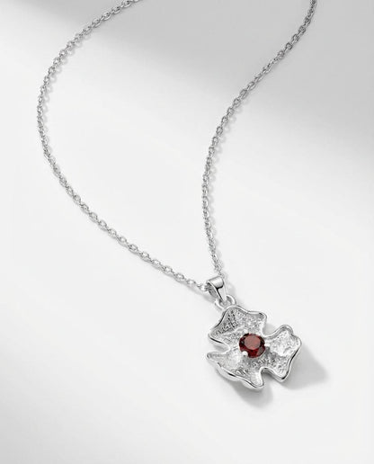 Abstract Floral Pendant Necklace with Birthstone