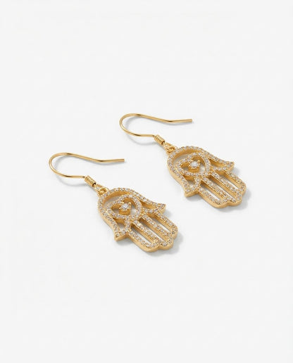 CZ Hamsa Hand Earrings, Dangle Jewelry