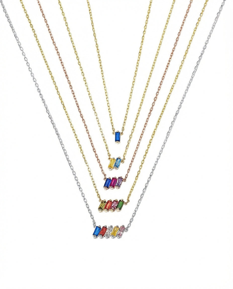 Family Birthstone Necklace, Multi Stone Bar Necklace