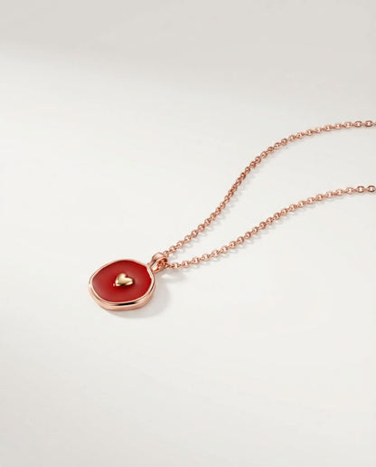 925k Red Enamel Heart Pendant Necklace - Enamel Jewelry