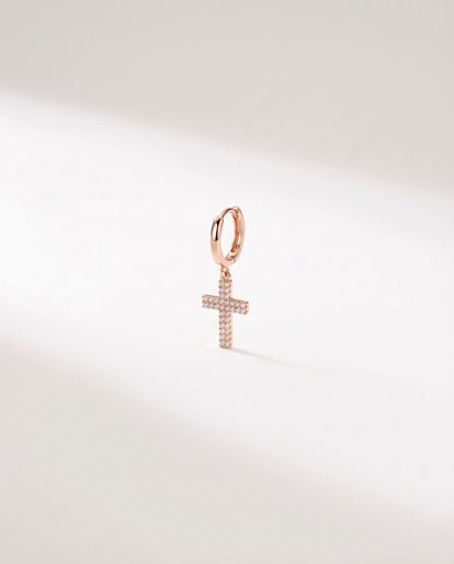 Gold Cross Hoop Earrings, Religious Jewelry