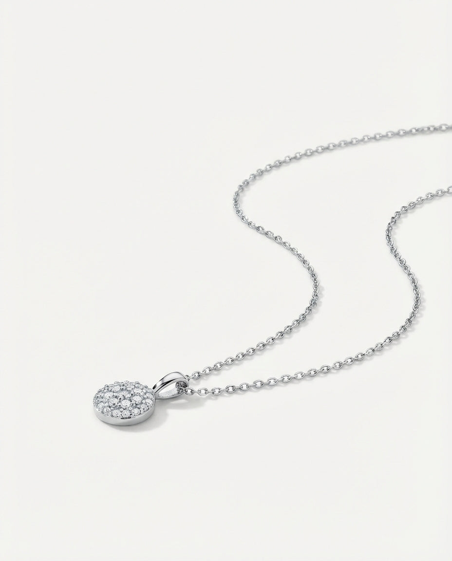 14k Gold Halo Necklace - 925k Sterling Silver