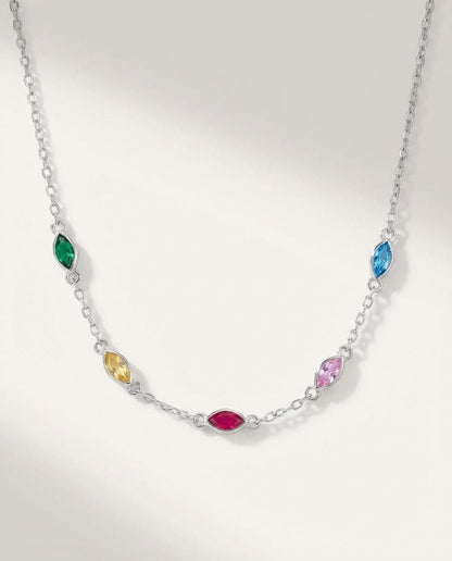 Minimalist Birthstone Necklace , Dainty Gold Chain with Colorful Gems - 925k Sterling Silver