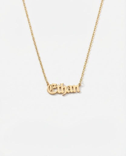 Personalized Name Necklace, Gothic Gold Name Necklace