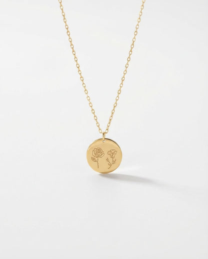 Birth Flower Necklace - Engraved Flower Pendant Jewelry - Meaningful Gift for Her - 925k Sterling Silver