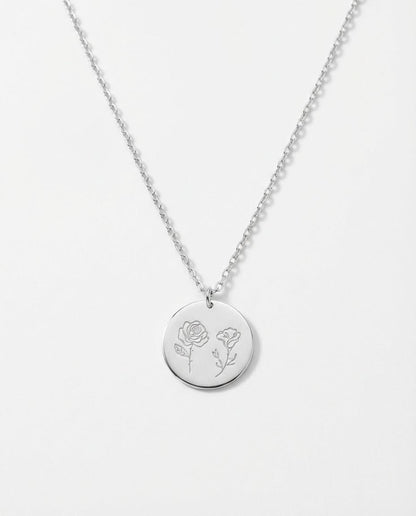 Birth Flower Necklace - Engraved Flower Pendant Jewelry - Meaningful Gift for Her - 925k Sterling Silver