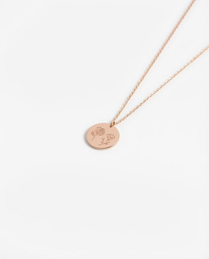 Birth Flower Necklace - Engraved Flower Pendant Jewelry - Meaningful Gift for Her - 925k Sterling Silver