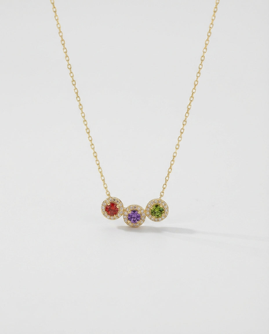 Birthstone Necklace - Three Stone Pendant Jewelry - Personalized Gift for Her - 925k Sterling Silver