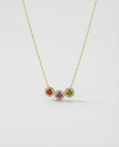 Birthstone Necklace - Three Stone Pendant Jewelry - Personalized Gift for Her - 925k Sterling Silver