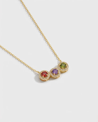 Birthstone Necklace - Three Stone Pendant Jewelry - Personalized Gift for Her - 925k Sterling Silver