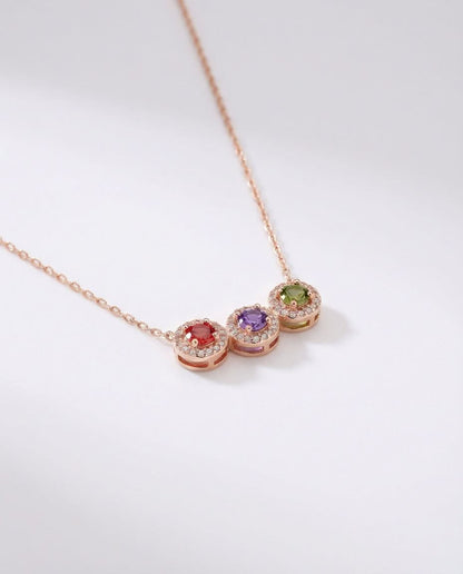 Birthstone Necklace - Three Stone Pendant Jewelry - Personalized Gift for Her - 925k Sterling Silver